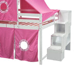 Letto a soppalco singolo/matrimoniale con tenda e torre