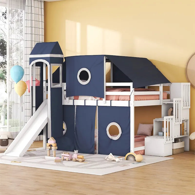 Letto a soppalco singolo/matrimoniale con tenda e torre