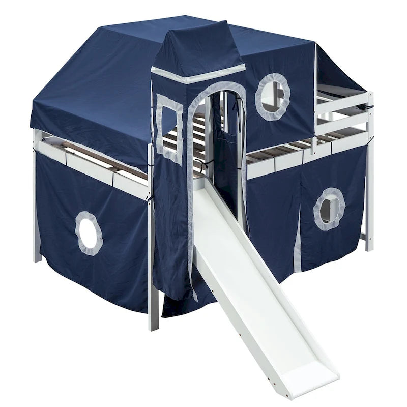 Letto a soppalco singolo/matrimoniale con tenda e torre