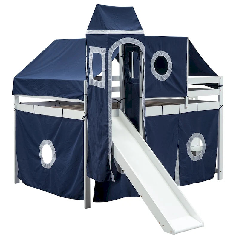 Letto a soppalco singolo/matrimoniale con tenda e torre