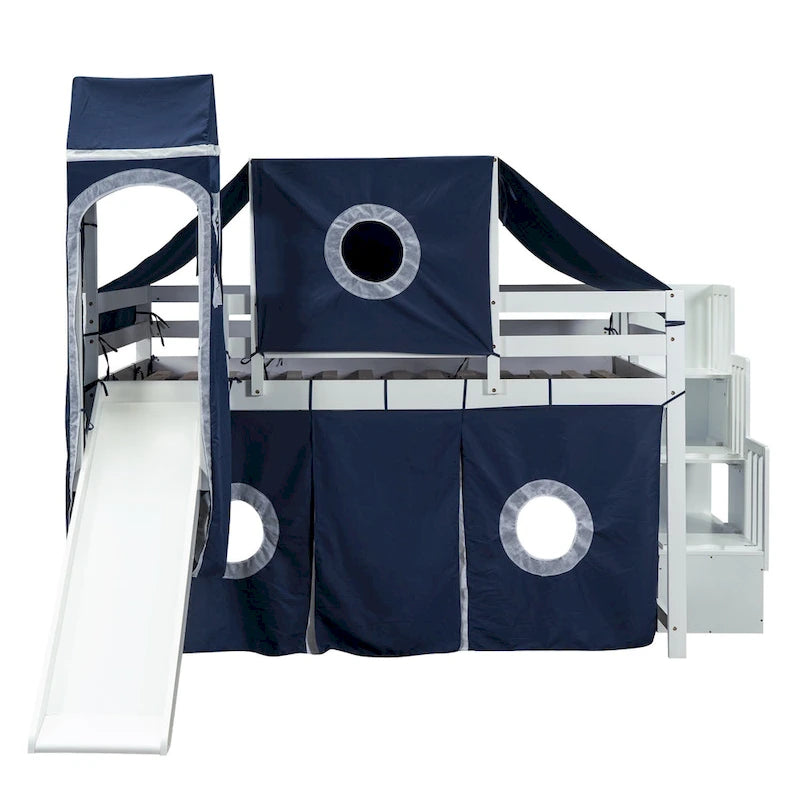 Letto a soppalco singolo/matrimoniale con tenda e torre