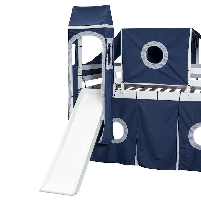 Letto a soppalco singolo/matrimoniale con tenda e torre