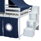 Letto a soppalco singolo/matrimoniale con tenda e torre