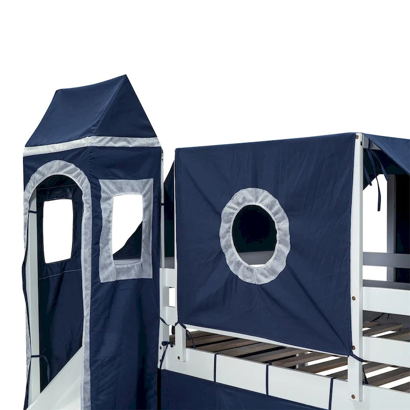Letto a soppalco singolo/matrimoniale con tenda e torre