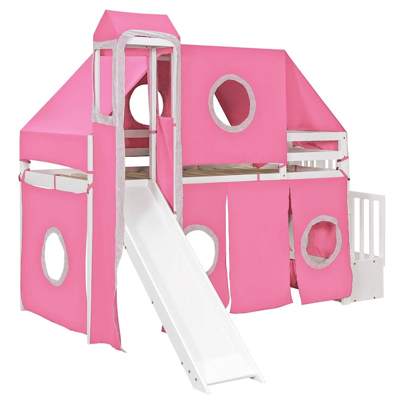 Letto a soppalco singolo/matrimoniale con tenda e torre