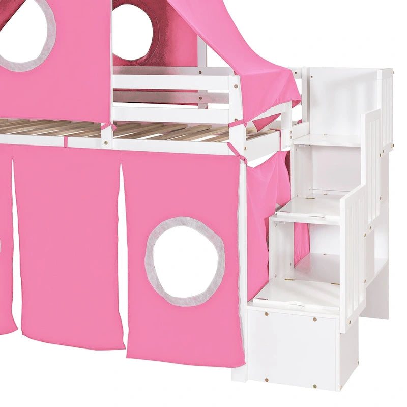Letto a soppalco singolo/matrimoniale con tenda e torre