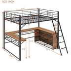 Letto a soppalco full size in metallo con scaffali e scrivania a L