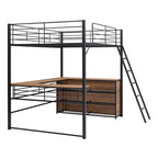 Letto a soppalco full size in metallo con scaffali e scrivania a L