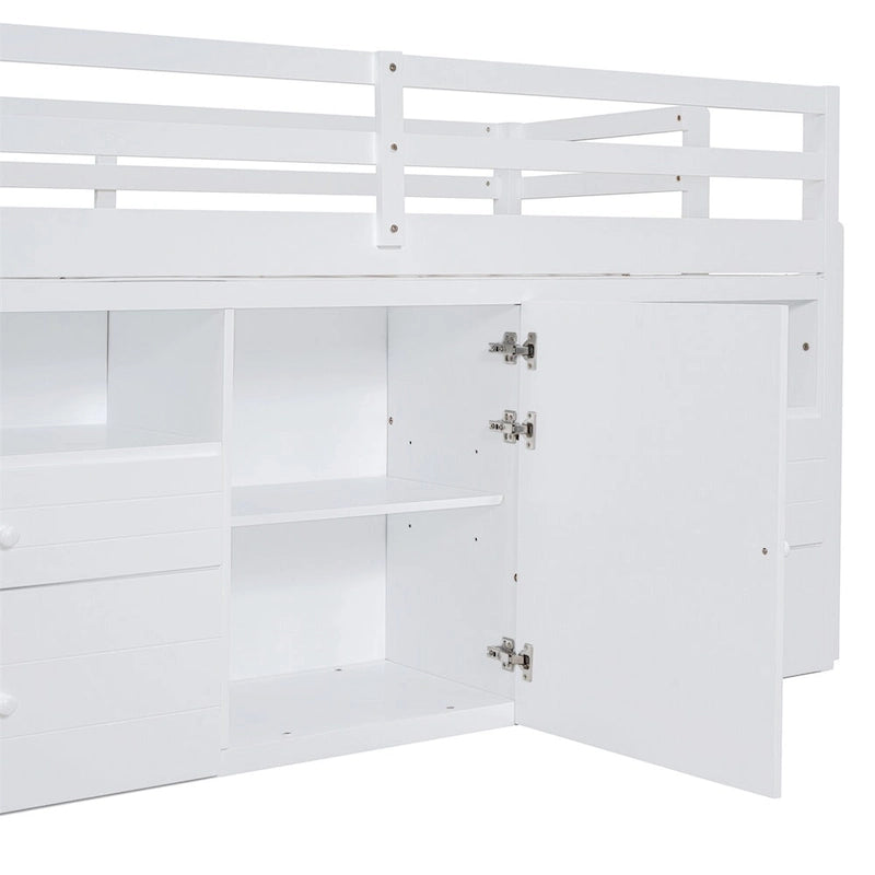 Twin Size Loft Bed with 4 Drawers,Underneath Cabinet and Shelves