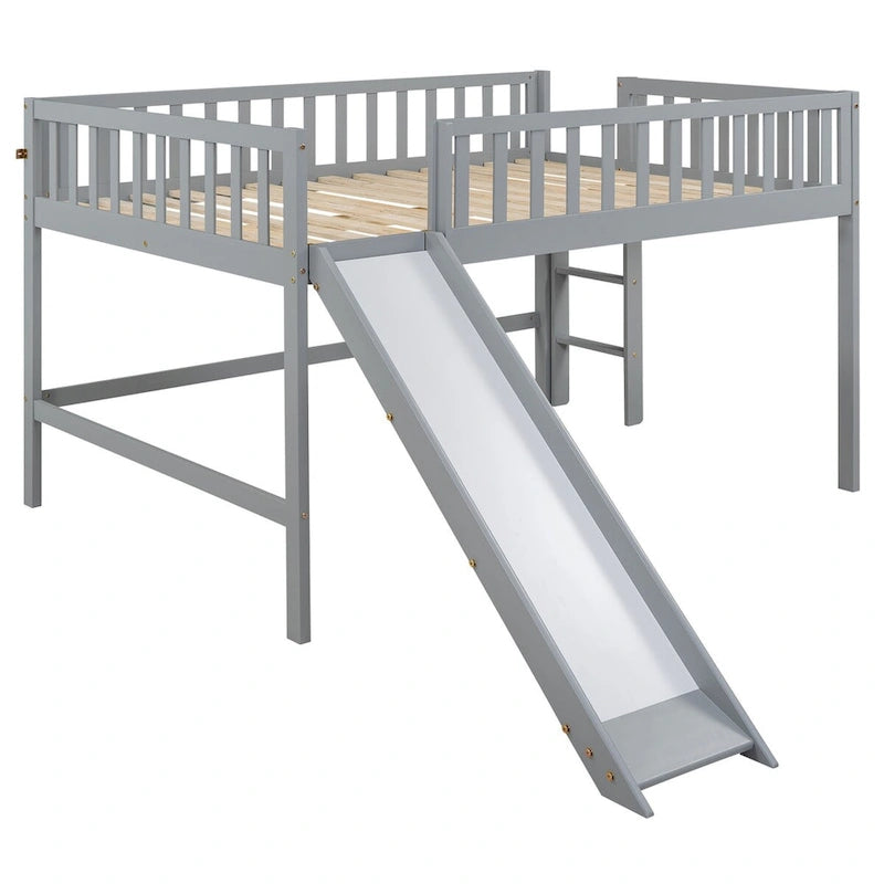 Letto a soppalco basso a grandezza naturale con scivolo e scaletta per bambini