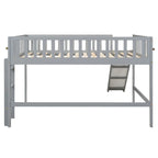 Letto a soppalco basso a grandezza naturale con scivolo e scaletta per bambini