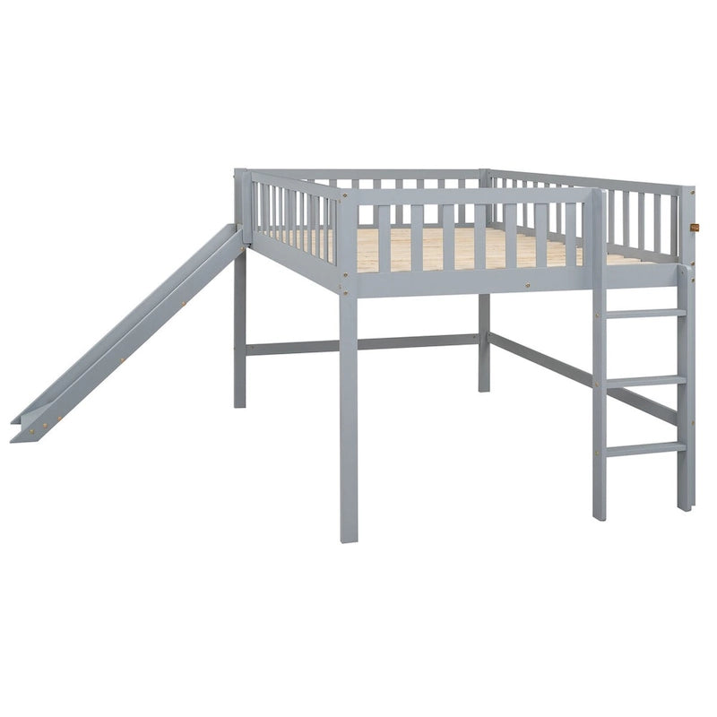 Letto a soppalco basso a grandezza naturale con scivolo e scaletta per bambini