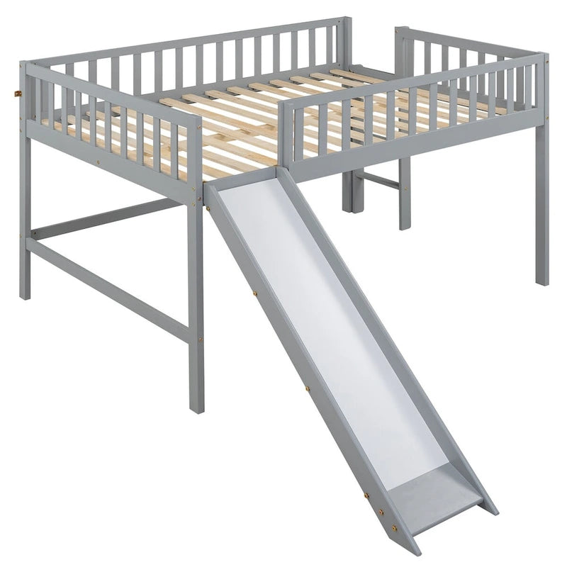 Letto a soppalco basso a grandezza naturale con scivolo e scaletta per bambini