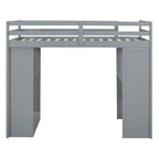 Letto a soppalco full size con mensole, scrivania e luce LED