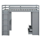 Letto a soppalco full size con mensole, scrivania e luce LED