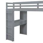 Letto a soppalco full size con mensole, scrivania e luce LED