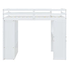 Letto a soppalco full size con mensole, scrivania e luce LED