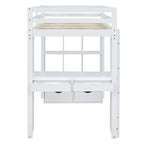 Letto a soppalco singolo con mensole, scrivania e luce LED