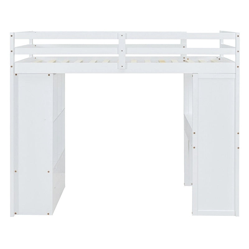 Letto a soppalco singolo con mensole, scrivania e luce LED