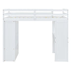 Letto a soppalco singolo con mensole, scrivania e luce LED