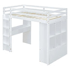 Letto a soppalco singolo con mensole, scrivania e luce LED