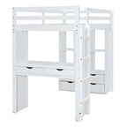Letto a soppalco singolo con mensole, scrivania e luce LED