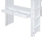 Letto a soppalco singolo con mensole, scrivania e luce LED