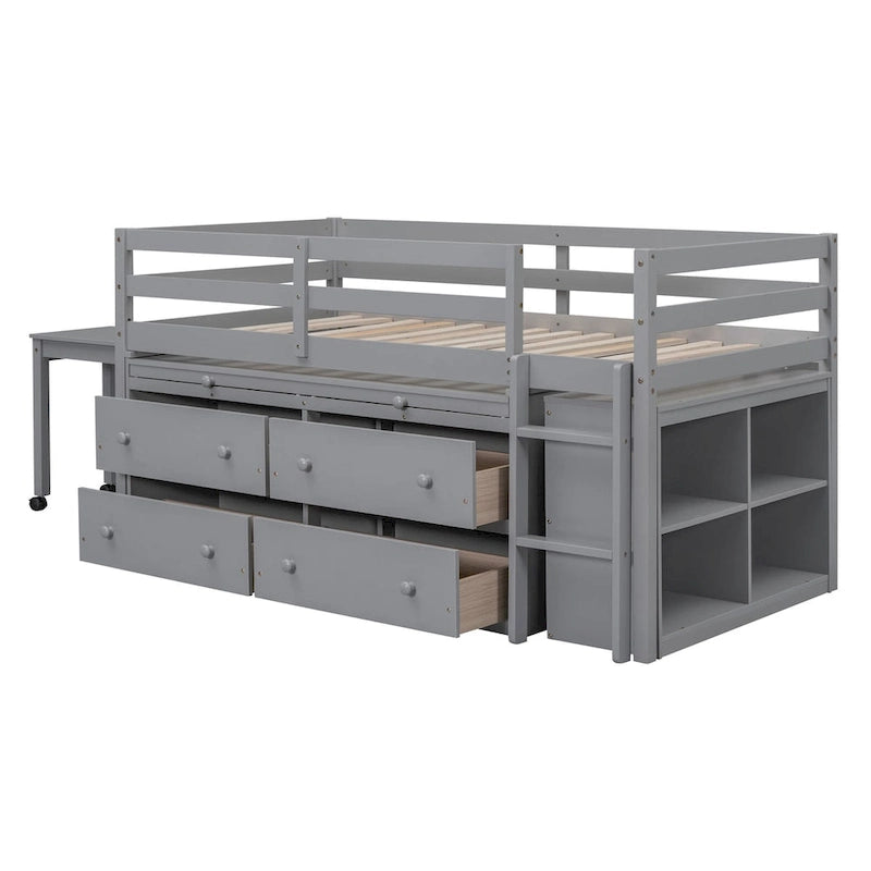 Letto a soppalco singolo con scrivania estraibile e 4 cassetti contenitori