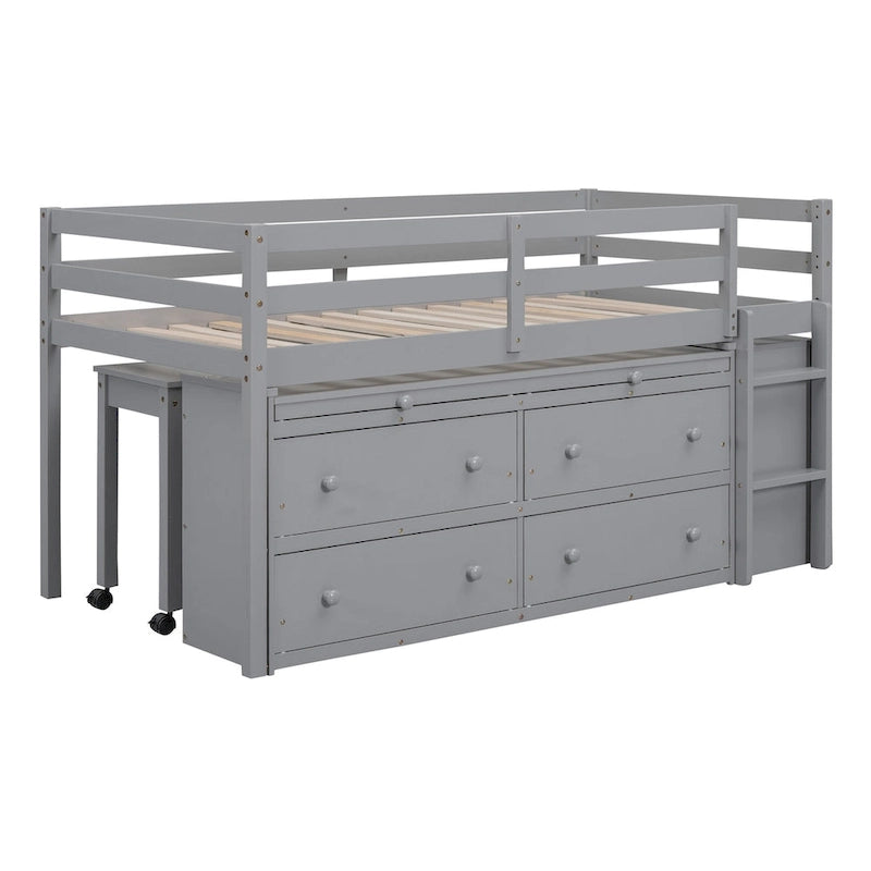 Letto a soppalco singolo con scrivania estraibile e 4 cassetti contenitori