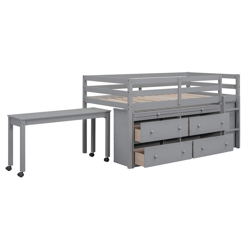 Letto a soppalco singolo con scrivania estraibile e 4 cassetti contenitori