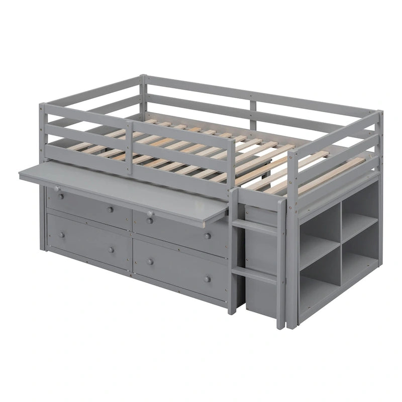 Letto a soppalco singolo con scrivania estraibile e 4 cassetti contenitori