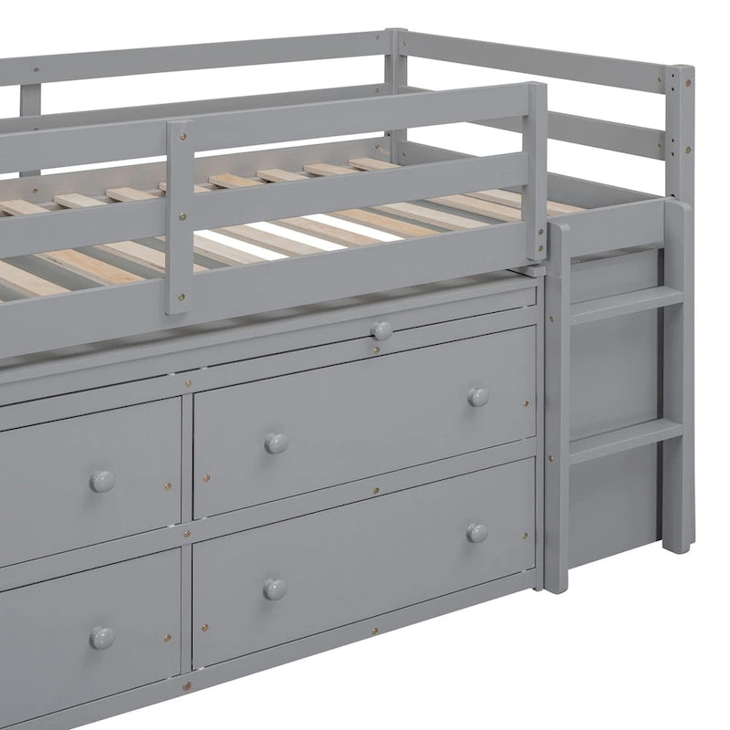Letto a soppalco singolo con scrivania estraibile e 4 cassetti contenitori