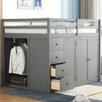 Letto a soppalco con armadio, cassetti e scaletta contenitore