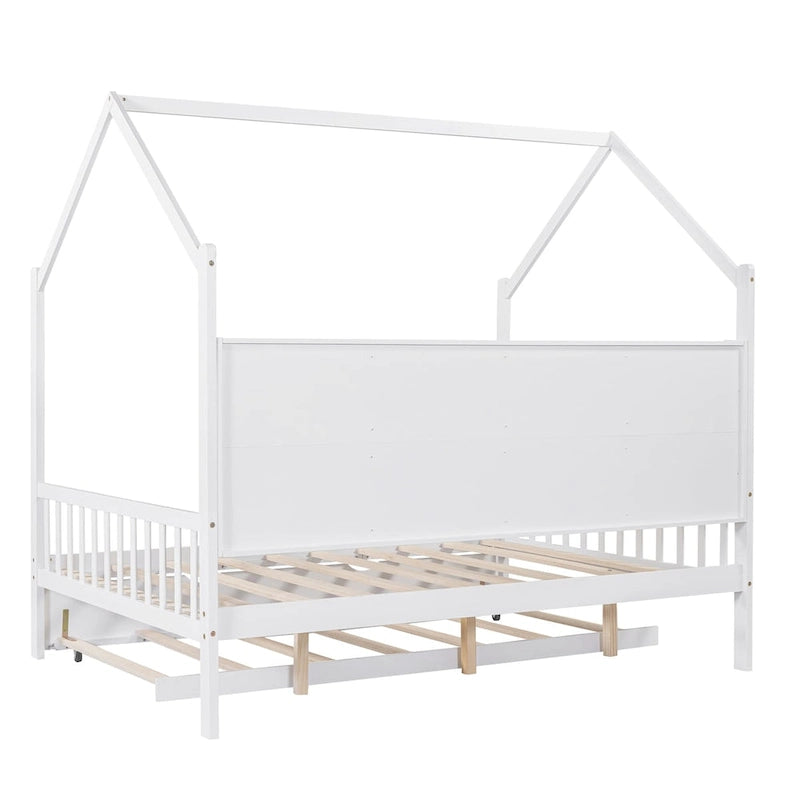 Letto a casetta per bambini con letto estraibile e ripiano – Una piazza e mezza