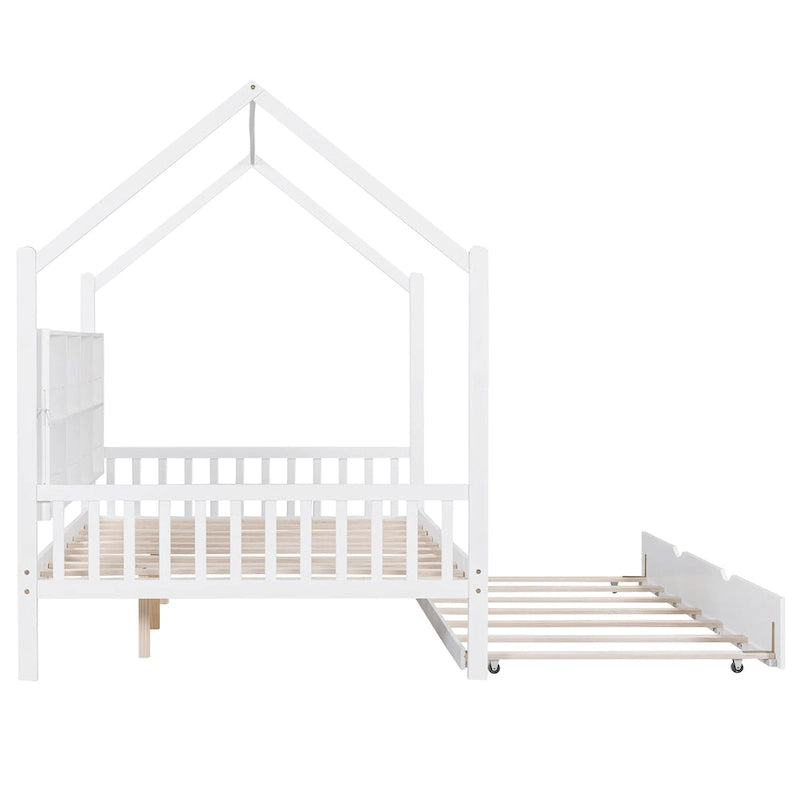 Letto a casetta per bambini con letto estraibile e ripiano – Una piazza e mezza