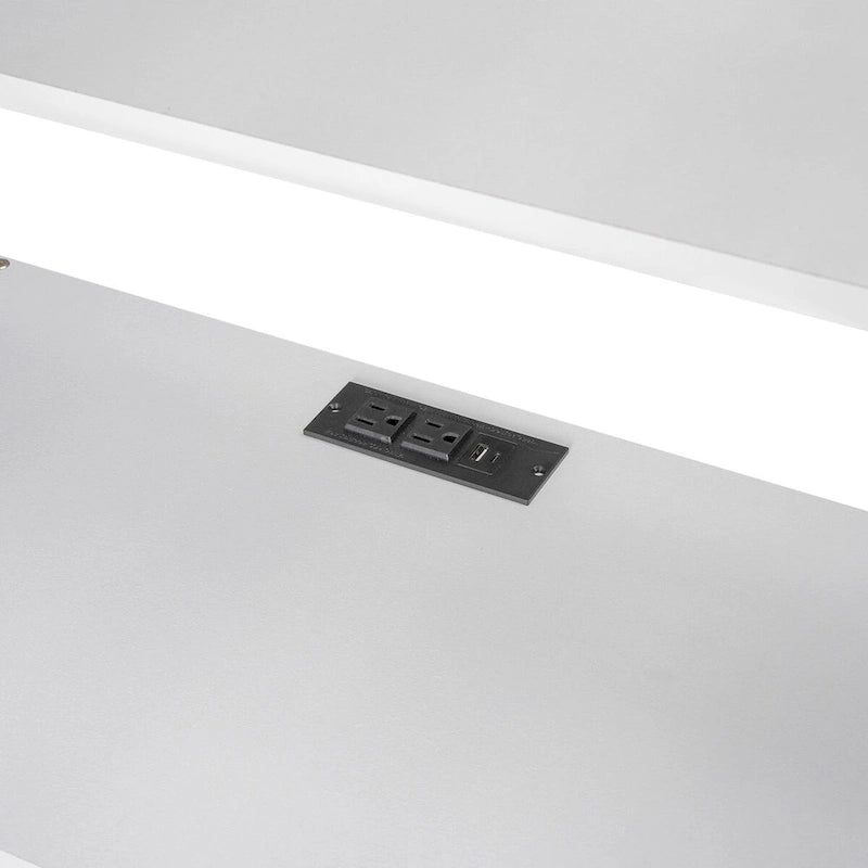 Letto a soppalco matrimoniale/full size con scrivania, mensole portaoggetti, cassetti, luce LED e stazione di ricarica – Bianco