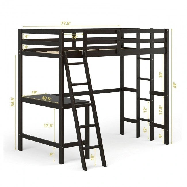 Struttura letto a soppalco singolo con scrivania e scaletta integrate