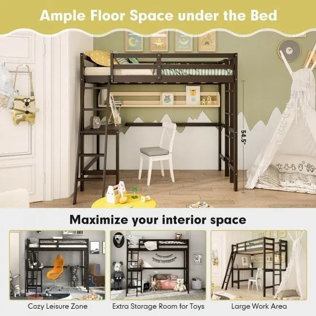 Struttura letto a soppalco singolo con scrivania e scaletta integrate