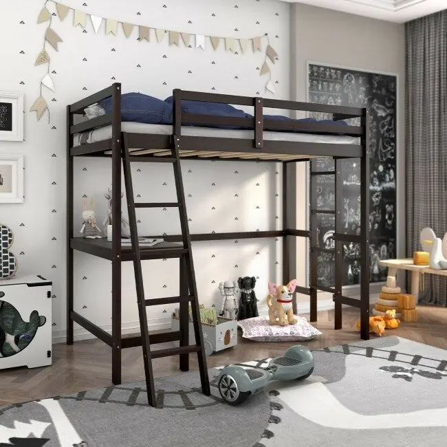 Struttura letto a soppalco singolo con scrivania e scaletta integrate