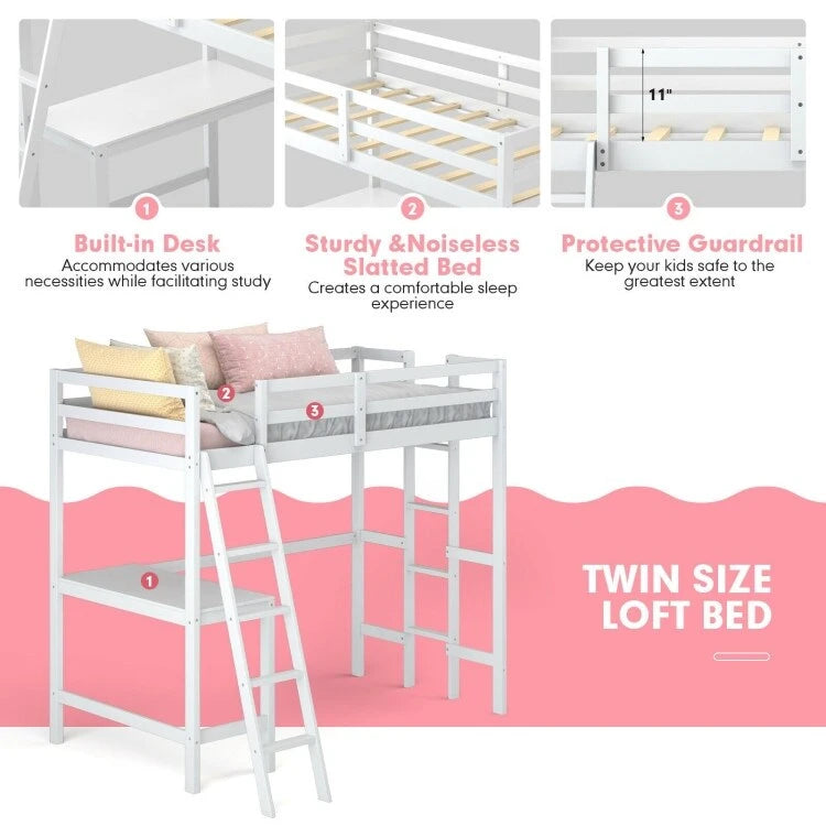 Struttura letto a soppalco singolo con scrivania e scaletta integrate
