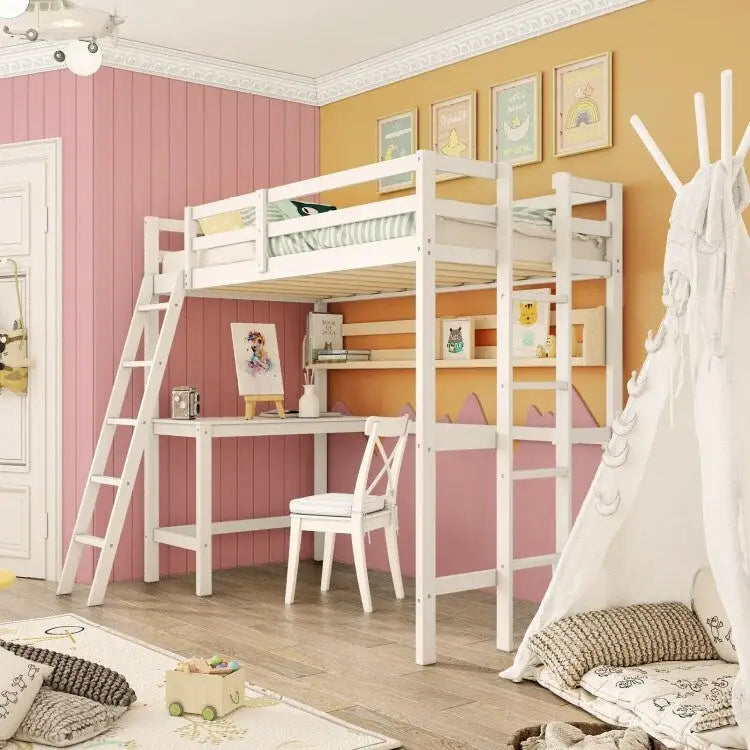 Struttura letto a soppalco singolo con scrivania e scaletta integrate