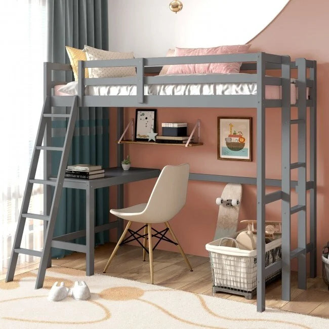 Struttura letto a soppalco singolo con scrivania e scaletta integrate