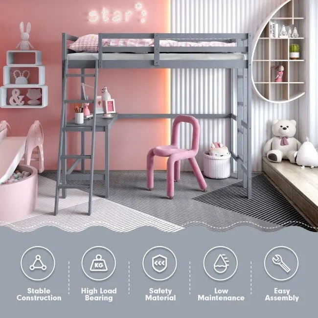 Struttura letto a soppalco singolo con scrivania e scaletta integrate