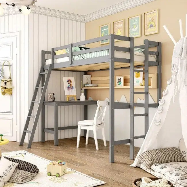 Struttura letto a soppalco singolo con scrivania e scaletta integrate